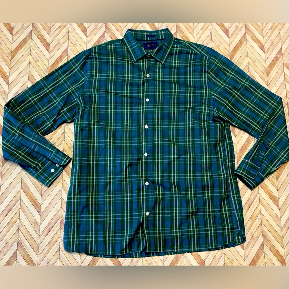 Fairlane Regular Non-Iron Stretch Mens Long Sleeve Button Down. Plaid. XL